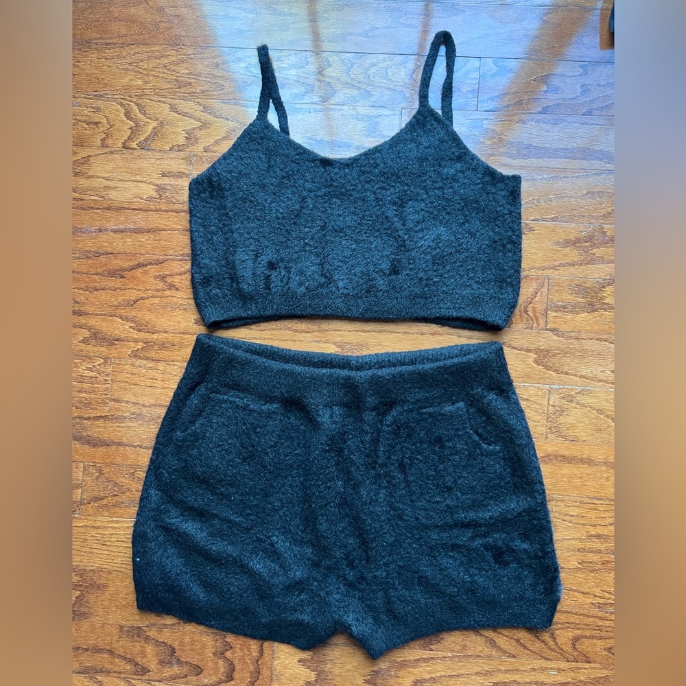 Cozy Black Knit Bralette & Shorts Sleep Set